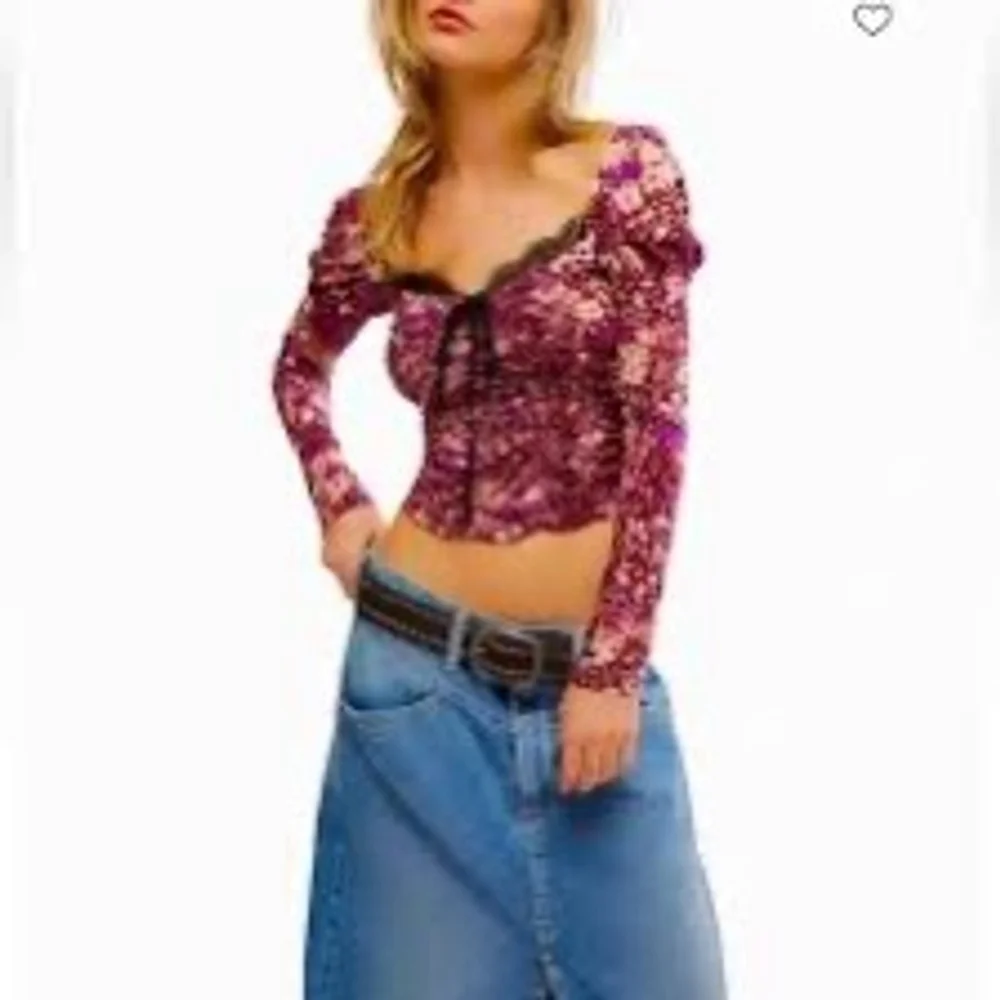 Free People Later it on Me Purple Floral Crop Top M